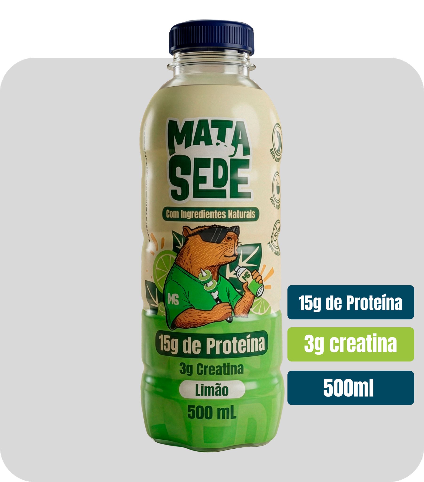 Mata Sede Limão — bebida proteica hidratante 500ml, 15g de proteína, 3g de creatina monoidratada, ingredientes naturais, zero açúcar adicionado
