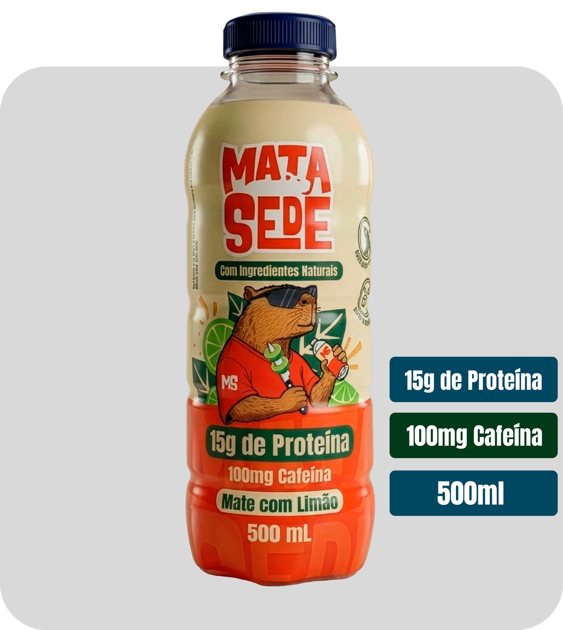Mata Sede Mate com Limão — bebida proteica hidratante 500ml, 15g de proteína, 100mg de cafeína natural, ingredientes naturais, zero açúcar adicionado