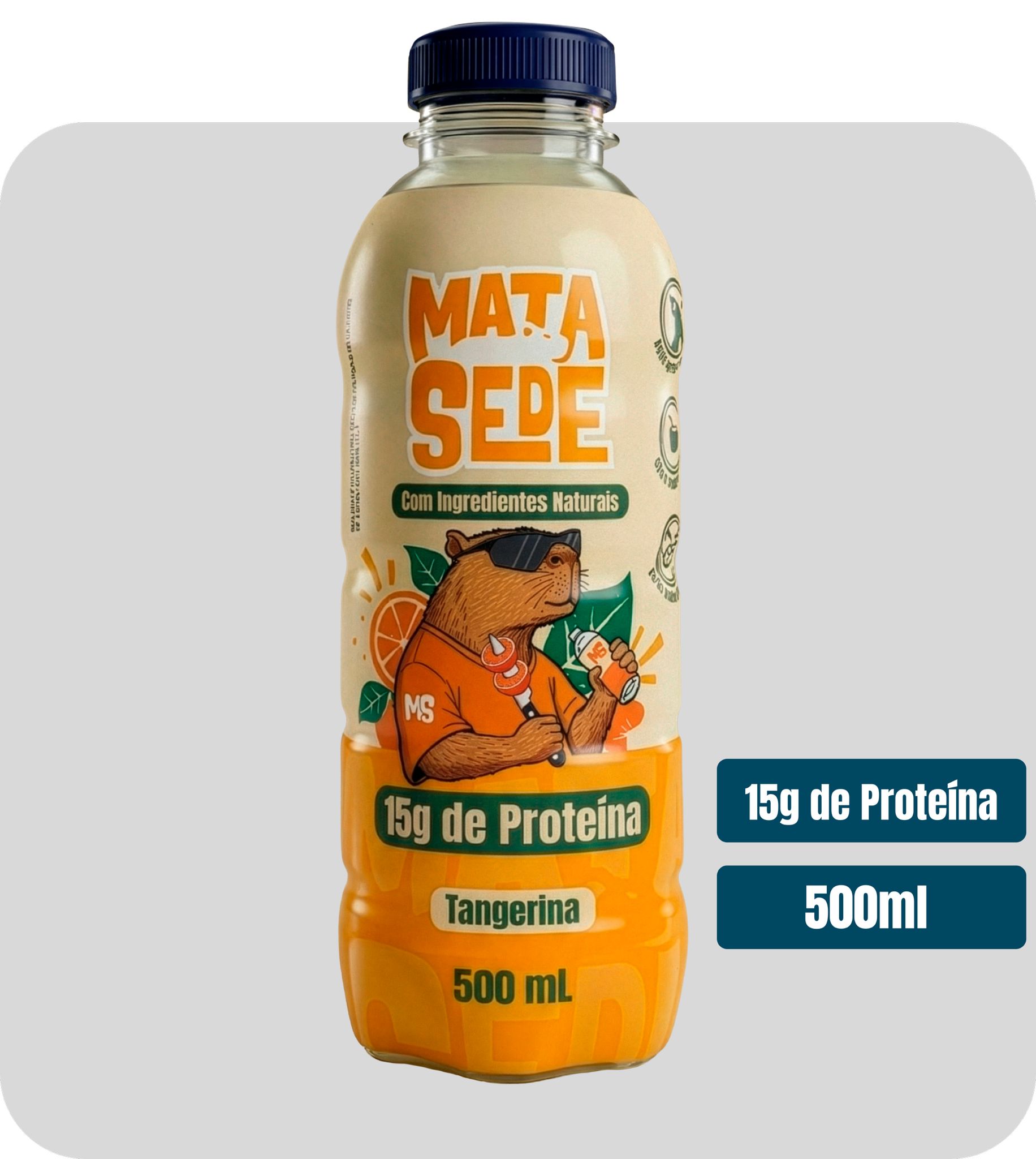 Mata Sede Tangerina — bebida proteica hidratante 500ml, 15g de proteína, eletrólitos naturais, ingredientes naturais, zero açúcar adicionado