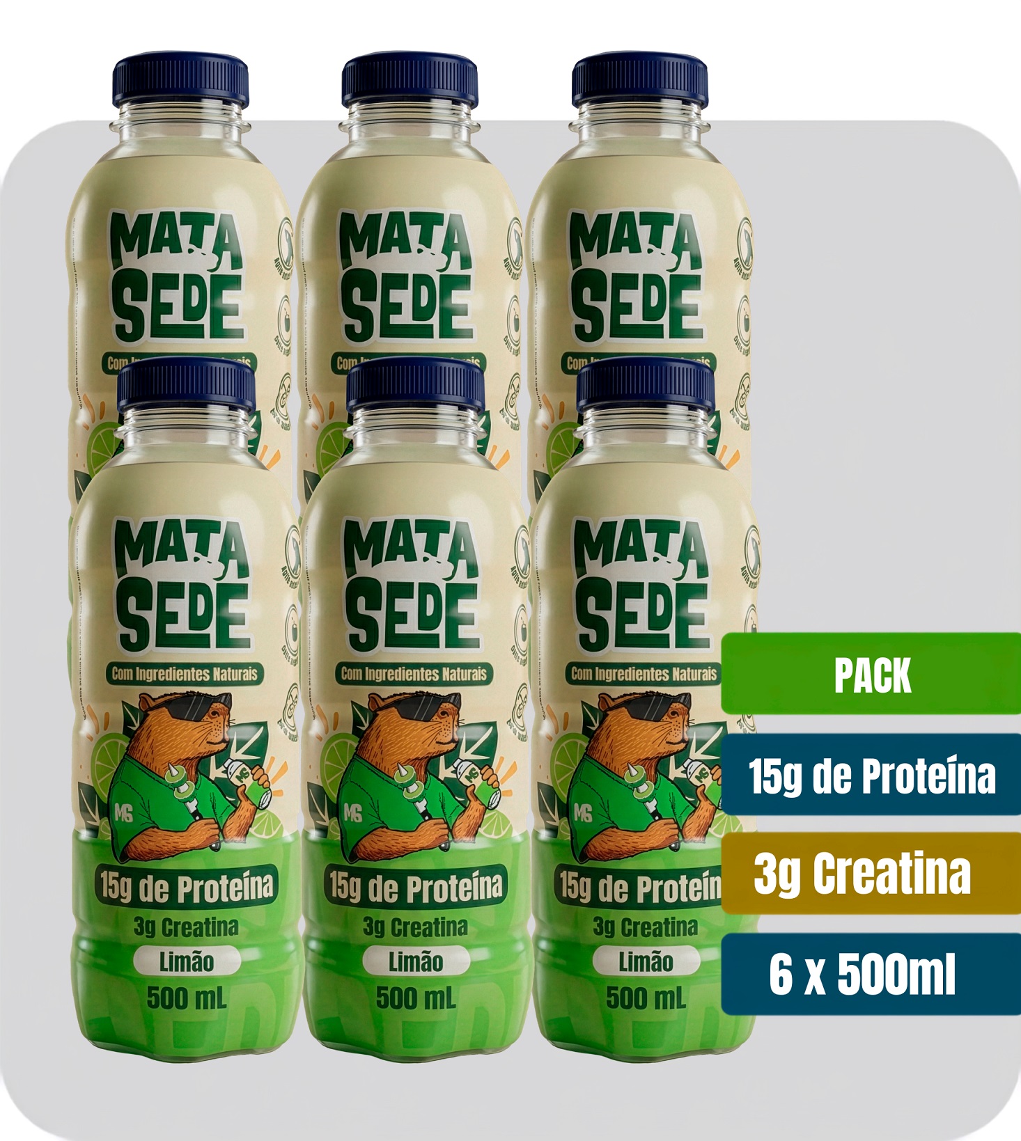 Pack Mata Sede Limão com Creatina — 6 garrafas de isotônico proteico
